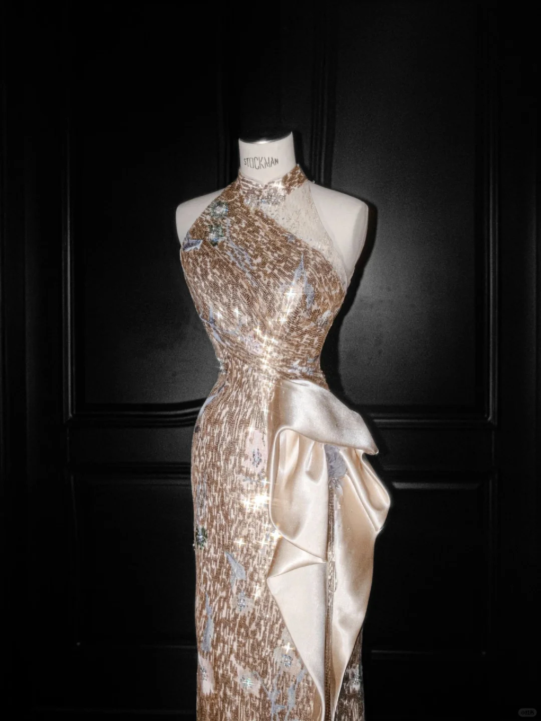 Glitter Champagne Gold Sequin Sheath Prom Dress,Halter Long Evening Dress Y8653