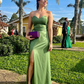 Olive Green Sweetheart Neckline Sheath Prom Dress With Split,Olive Green Bridesmaid Dress Y6794