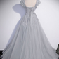 A-Line Gray Tulle Sequin Long Prom Dress, Gray Formal Evening Dress Y4733
