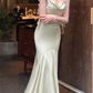 Stylish Ruffled Square Collar Women Satin Mid-Length Dress Slim Waist Female Sleeveless Pencil Mermaid Prom Dress Y6281