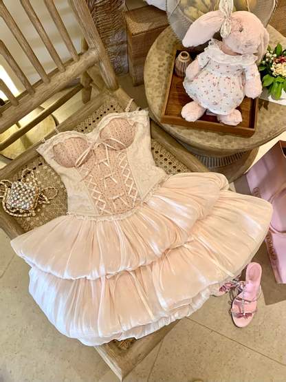 Cute Spaghetti Straps Lace Tulle Short Birthday Outfits Pink Mini 7th Grade Homecoming Dress Two Piece SP2359