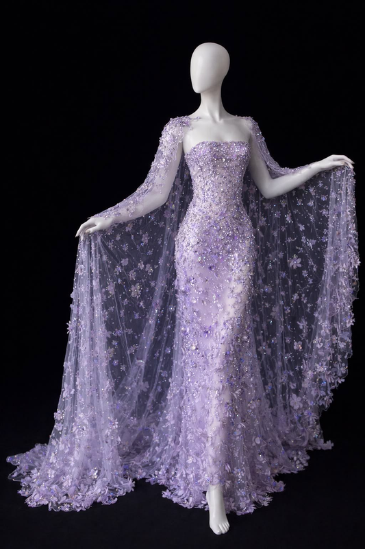 Elegant Purple Tulle Appliques Beaded Mermaid Long Party Dress Prom Gowns SP4311