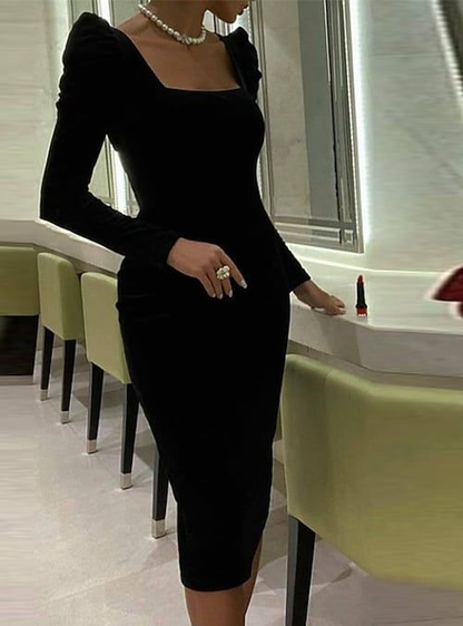 Sheath / Column Elegant Sexy Cocktail Party Dress Square Neck Long Sle Simplepromdress Sheath / Column Elegant Sexy Cocktail Party Dress Square Neck Long Sle Simplepromdress