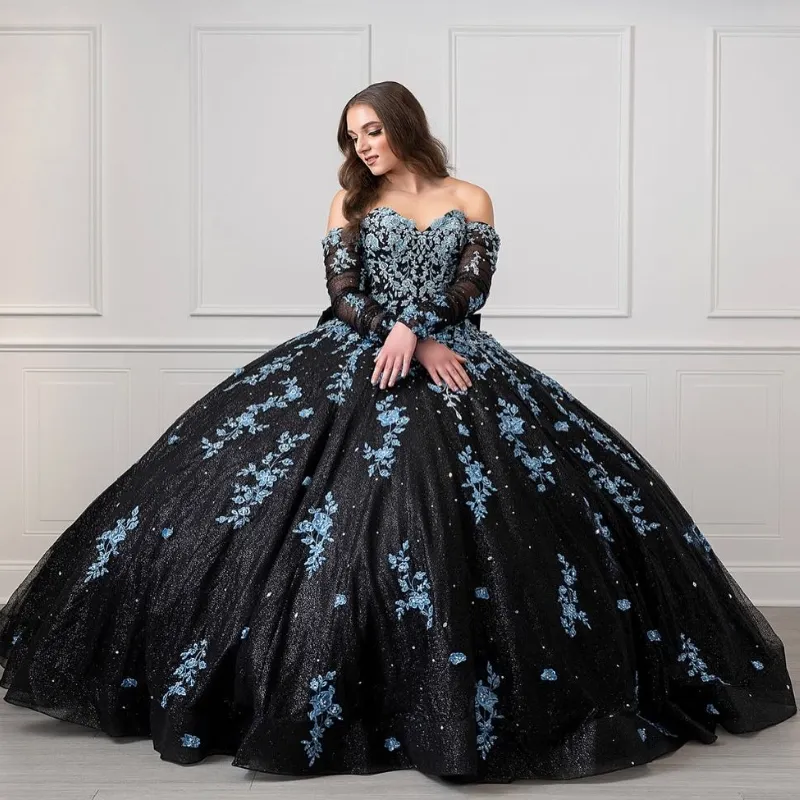 Unique Black and Light Blue Quinceanera Dress Princess Dress Sweet 16 Dress Ball Gown Y4319