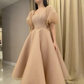 Women's A-Line Champagne Square Neck Prom Dress,Elegant Occasion Dress Y6750