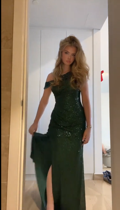 Glitter Green Sequin Slit Mermaid Evening Dress Long Party Gown SP72