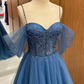 A-Line Sweetheart Neck Beading Tulle Long Prom Dress, Formal Dress Y5839