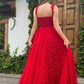 Elegant Red Lace Prom Dress Sweetheart Neck Side Slit High Waist A Line Formal Wedding Party Evening Dress Y4909