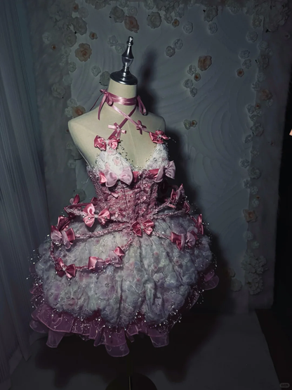 Pretty Pink Tulle Lace Floral Short Homecoming Dress 18th Birthday Outfits SP4223