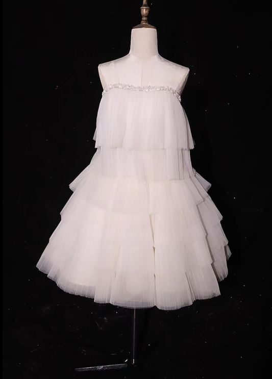 Pretty White Strapless Tulle Layered A Line 18th Birthday Dress Short Homecoming Dress Y9126