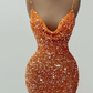 Spaghetti Straps Sparkly Evening Dress Orange Glitter Mermaid Prom Dress Y6105