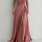 Elegant Dusty Rose Off-the-shoulder A-line Prom Dress With Slit Y4829