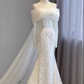 Gorgeous Off The Shoulder Tulle Lace Mermaid Long Wedding Dress White Bridal Dresses SP2022