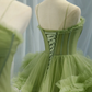 Green Tulle Long Prom Dresses, A-Line Formal Evening Dresses Y2029