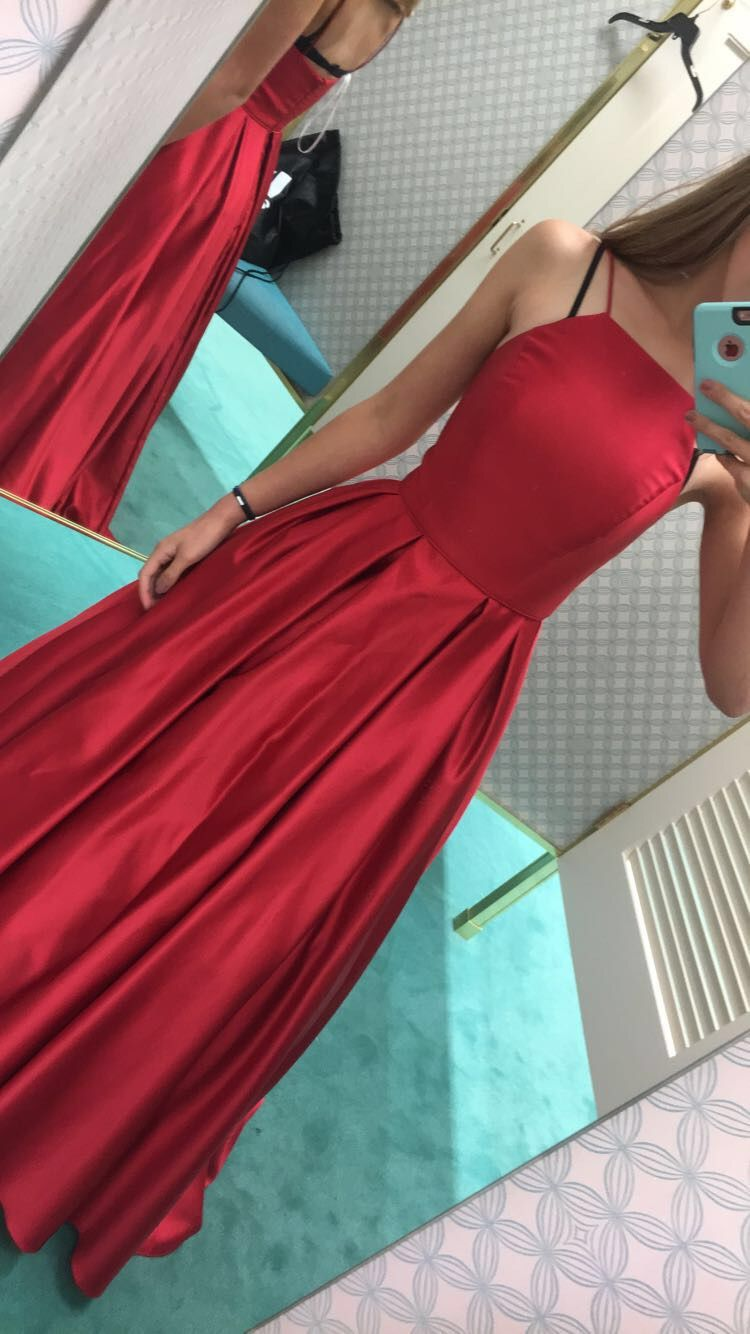 Red Satin A-line Prom Dress,Red Prom Gown Y5773