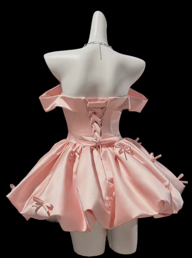Cute Pink Strapless Satin A Line Homecoming Dress Formal Birthday Outfits With Bow SP1656