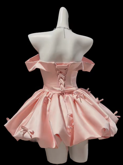 Cute Pink Strapless Satin A Line Homecoming Dress Formal Birthday Outfits With Bow SP1656