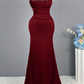 Burgundy Prom Dress Long Party Mermaid Sweetheart Sequins Sleeveless  Y6857