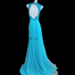 Elegant Blue Chiffon Beaded Appliques Mermaid Party Dress Long Prom Dress SP345