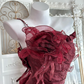 Charming Burgundy One Shoulder Beaded Satin Pleated Flowers Mermaid Long Birthday Prom Dress Party Gown SP1469