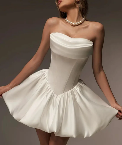 Elegant Strapless Satin A Line Short Homecoming Dress Birthday Outfits SP143