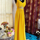 Vintage V Neck Yellow Chiffon Beaded A Line Long Party Dress Prom Dress SP1951