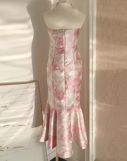 Different Style Prom Dress,Pink Sheath/Column Graduation Dress with Pleated,Pink Print Floral Formal Dress Y4361