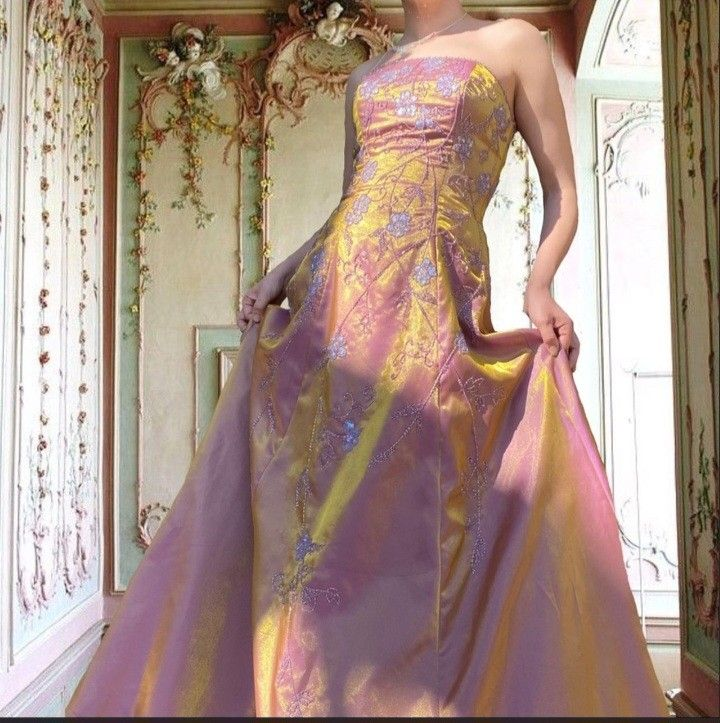 Charming Pink Strapless Satin Sequin Beaded A Line Long Evening Dress Birthday Party Gown SP2129