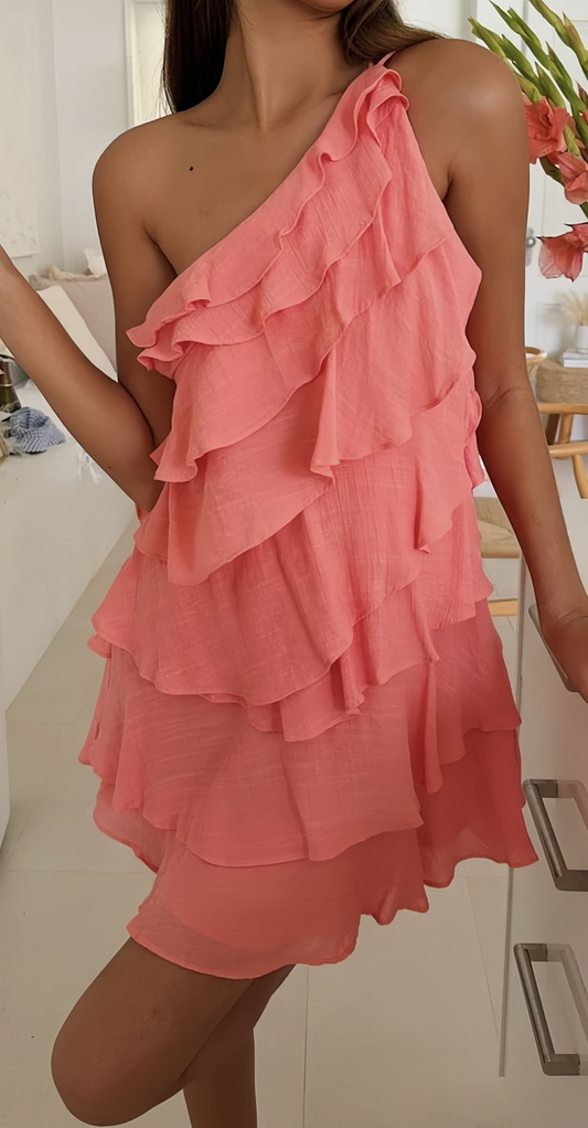 Sexy One Shoulder Chiffon Ruffles Layered Short Homecoming Dress Birthday Outfits SP63