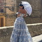 Blue Flower Pattern Prom Dress Spaghetti Strap Princess Formal Occasion Dresses A-line Party Dress Y2722