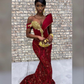 Burgundy African mermaid wedding dress, engagement dress, mermaid prom dress Y6520