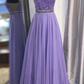 Elegant Purple Halter A-line Prom Dress,Purple Party Gown  Y5329