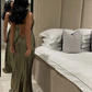 Sexy Olive Green Backless Mermaid Evening Dress Y7073