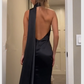 Elegant Black Backless Long Prom Dress,Black Evening Dress  Y7426