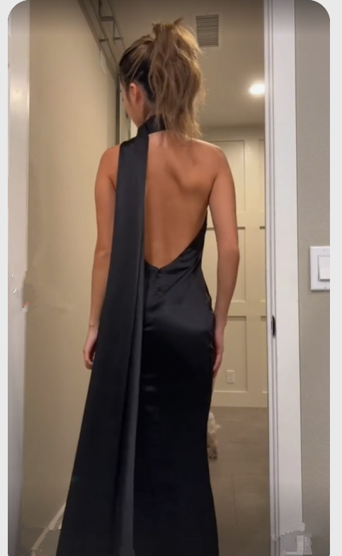 Elegant Black Backless Long Prom Dress,Black Evening Dress  Y7426