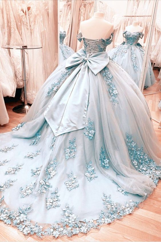 Bow Back Quinceanera Dresses Off Shoulder Ball Gown For 15th Birthday – Simplepromdress
