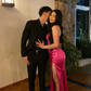 Charming Satin Mermaid Beaded Long Party Dress Slit Birthday Evening Dress Y7718