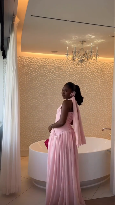 Sexy Halter V Neck Chiffon A Line Party Dress Pink Long Birthday Dress SP4281