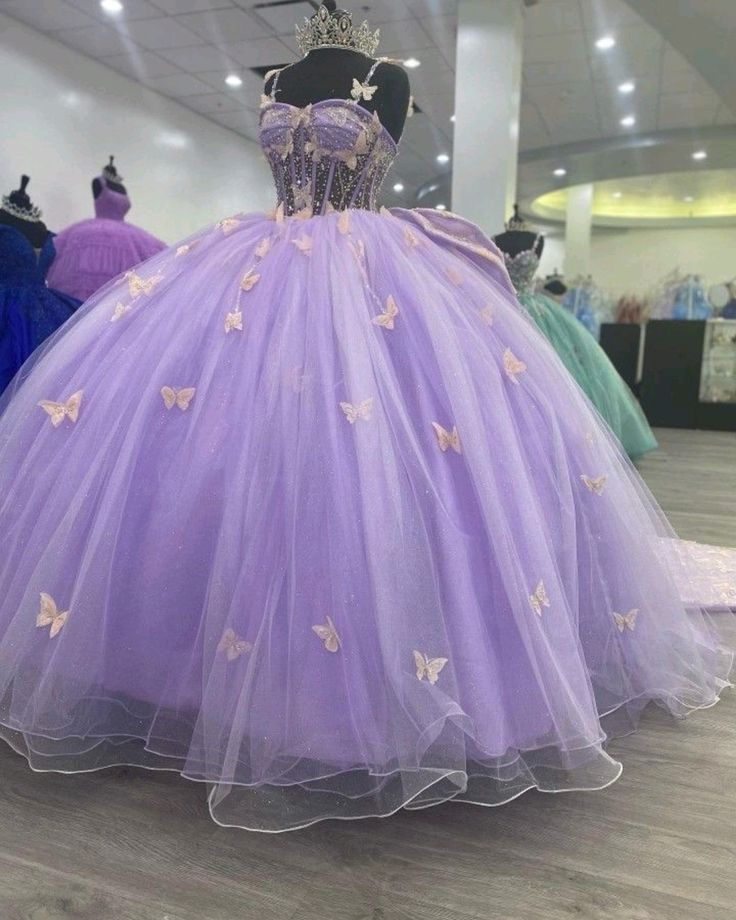 Glamorous Purple Tulle Princess Dress With Butterflies,Ball Gown,Sweet 16 Dress  Y5463