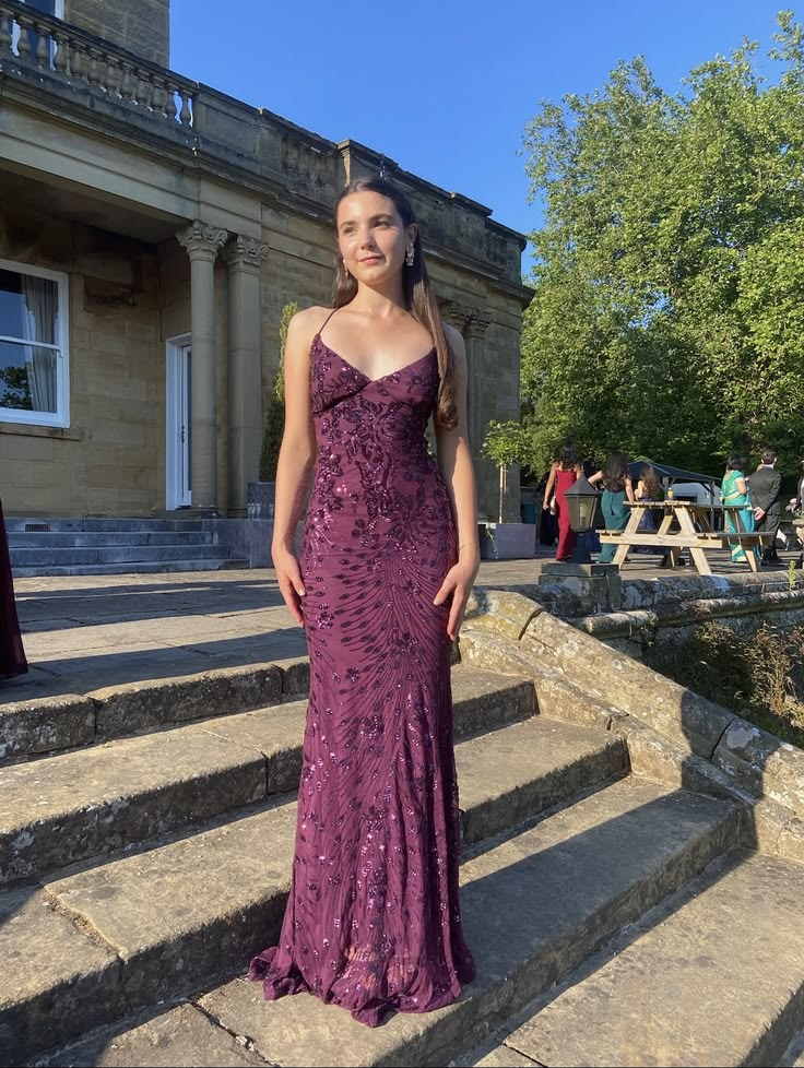 Vintage Halter Neck Purple Chiffon Sequin Beaded Mermaid Long Party Dress Prom Gown SP2446