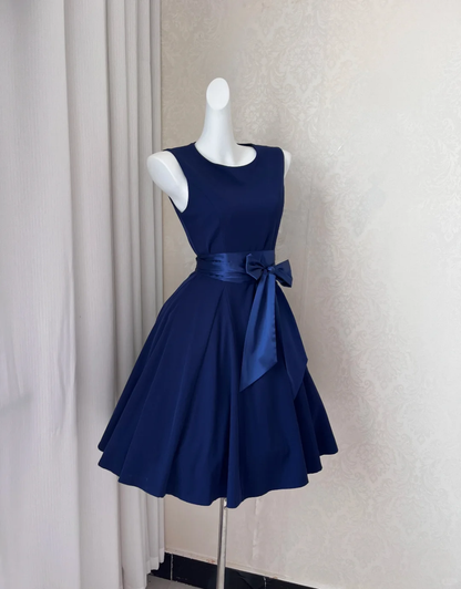 Vintage Sleeveless Blue Satin A Line Short Formal Homecoming Dress Cocktail Dress Y9216