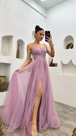 Spaghetti Straps Navy Blue V-neck A-line Long Fashion Prom Dresses Y5912