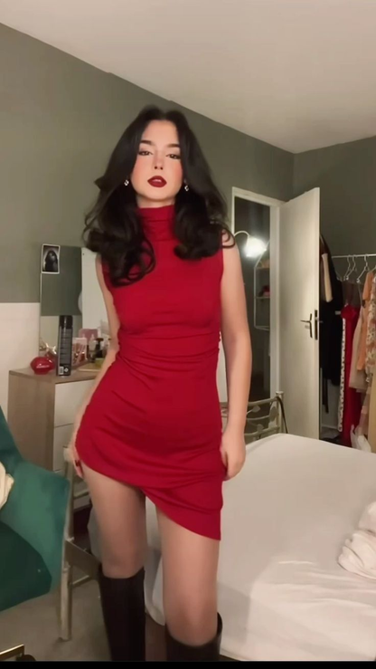 Simple Red Satin Sleeveless Sheath Cocktail Dress Formal Homecoming Dress SP91