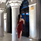 Red A-line Spaghetti Straps Midi Length Prom Dress With Pleats Y701