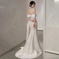Off Shoulder Satin Wedding Dress White Mermaid Long Bridal Gown with Slit Y7336