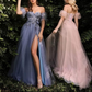 Sparkly Bling High Slit Sweetheart Floral A Line Puffy Sleeves Formal Party Prom Dress Y1862