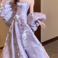 Pretty Lilac Satin Appliques Prom Dress, Strapless A-Line Evening Gown Y7903