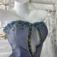 Shiny Strapless Navy Blue Tulle Sequin Beaded Mermaid Party Dress Long Wedding Guest Dress SP1442