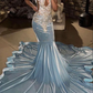 Baby Blue Mermaid African Prom Dress Evening Dress Y6566