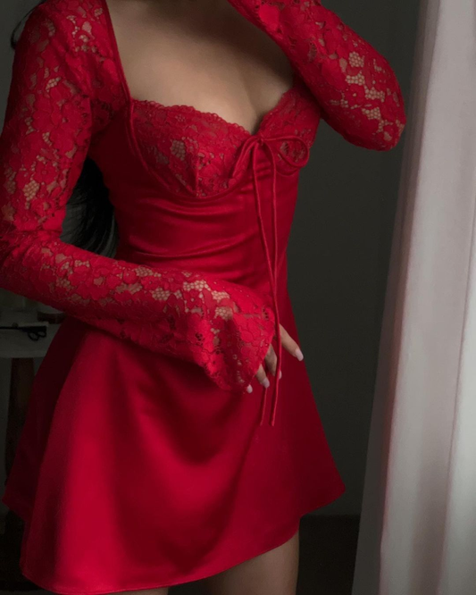 Sexy Red Satin Lace Short 6th Grade Homecoming Dress 16th Birthday Outfits SP92